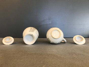 A Chinese grisaille 15-piece tea service with 'brothel' design, Yongzheng/Qianlong