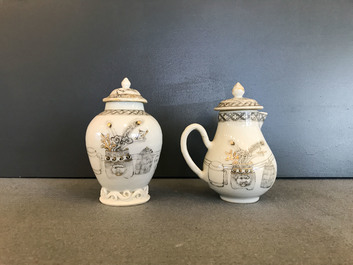 A Chinese grisaille 15-piece tea service with 'brothel' design, Yongzheng/Qianlong