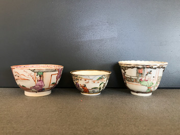 Eight Chinese famille rose cups and saucers, Yongzheng/Qianlong