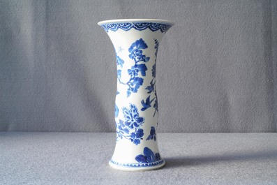 A Chinese blue and white vase with birds among flowers, Kangxi
