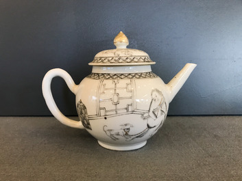 A Chinese grisaille 15-piece tea service with 'brothel' design, Yongzheng/Qianlong