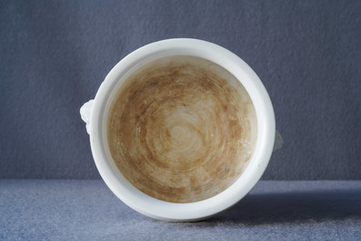 A Chinese blanc de Chine censer with inscription, Kangxi