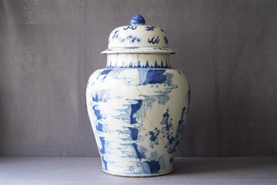 A Chinese blue and white vase with figures in a garden, Kangxi