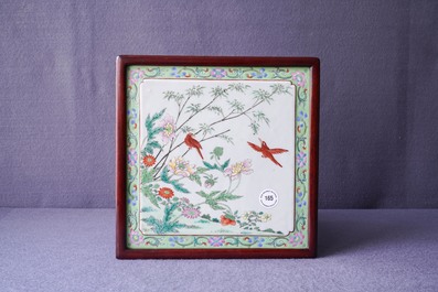 A Chinese square famille rose plaque, Qianlong/Jiaqing