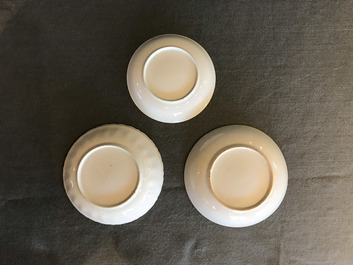 Eight Chinese famille rose cups and saucers, Yongzheng/Qianlong