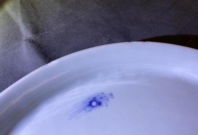 Two Chinese blue and white 'river landscape' dishes, Kangxi/Yongzheng