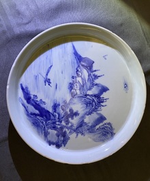 Two Chinese blue and white 'river landscape' dishes, Kangxi/Yongzheng