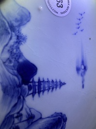 A Chinese blue and white 'river landscape' dish, Kangxi/Yongzheng