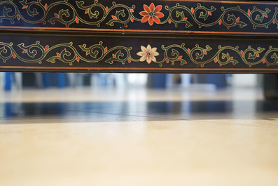 Two Chinese famille rose landscape plaques in a lacquered chest, marked Wang Yeting, 19/20th C.