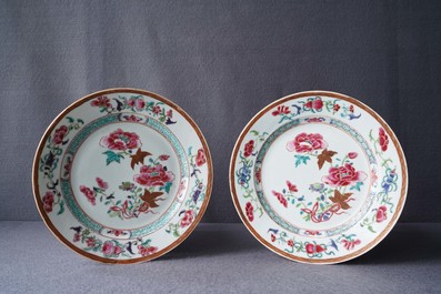 Ten Chinese famille rose 'peony' plates, Qianlong