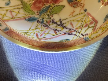 Eight Chinese famille rose cups and saucers, Yongzheng/Qianlong