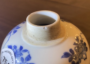 A Chinese blue and white 'Long Eliza' tea caddy and cover, Kangxi