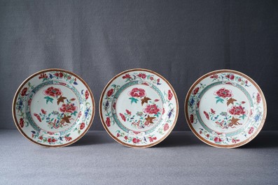 Ten Chinese famille rose 'peony' plates, Qianlong