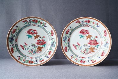 Ten Chinese famille rose 'peony' plates, Qianlong