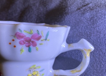 Eight Chinese famille rose cups and saucers, Yongzheng/Qianlong