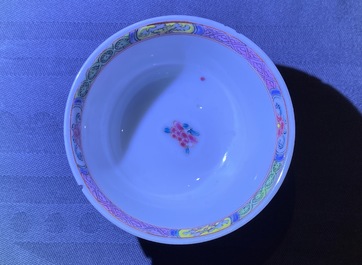 Eight Chinese famille rose cups and saucers, Yongzheng/Qianlong