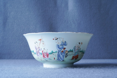 A Chinese famille rose 'playing boys' bowl, four-character mark, Republic