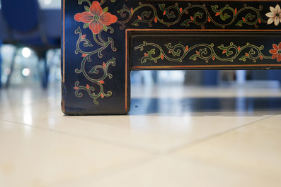Two Chinese famille rose landscape plaques in a lacquered chest, marked Wang Yeting, 19/20th C.