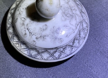 A Chinese grisaille 15-piece tea service with 'brothel' design, Yongzheng/Qianlong