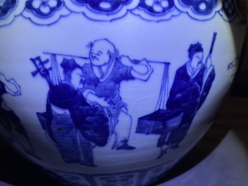 A pair of Chinese famille rose jardini&egrave;res and a blue and white example, 19th C.