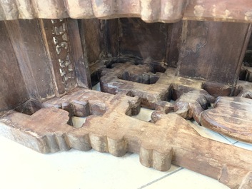 A Chinese finely carved wooden display stand, 19th C.