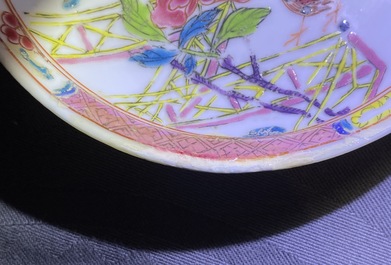 Eight Chinese famille rose cups and saucers, Yongzheng/Qianlong