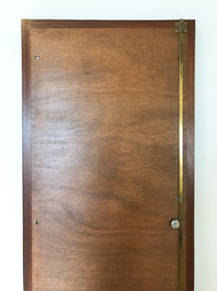 A Chinese wooden closet with 23 qianjiang cai plaques, 19/20th C.