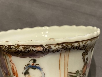 Eight Chinese famille rose cups and saucers, Yongzheng/Qianlong