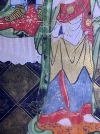 Ecole chinoise, encre et couleurs sur papier, Qing: 'Les guardiens du Bouddhisme'