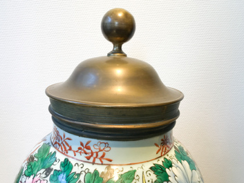 A pair of large bronze-mounted Chinese famille rose vases, 19th C.