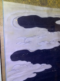 Ecole chinoise, encre et couleurs sur papier, Qing: 'Les guardiens du Bouddhisme'