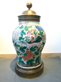 A pair of large bronze-mounted Chinese famille rose vases, 19th C.