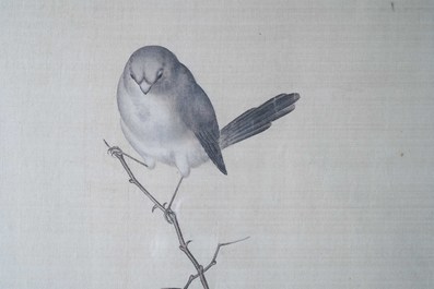Chinese school, 19th C., ink and colour on silk: 'birds on blossoming branches'