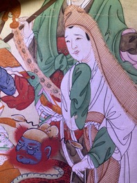 Ecole chinoise, encre et couleurs sur papier, Qing: 'Guerriers et saints en ciel'