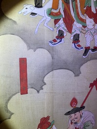 Ecole chinoise, encre et couleurs sur papier, Qing: 'Guerriers et saints en ciel'