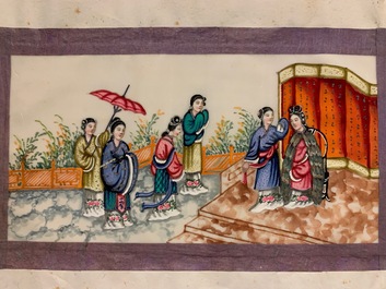 Ecole chinoise de Canton, encre et couleurs sur papier de riz, 19&egrave;me: une collection de 39 dessins dans six albums