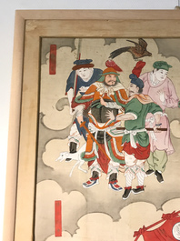 Ecole chinoise, encre et couleurs sur papier, Qing: 'Guerriers et saints en ciel'