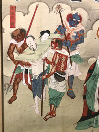 Ecole chinoise, encre et couleurs sur papier, Qing: 'Guerriers et saints en ciel'
