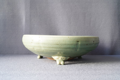 A large Chinese Longquan celadon tripod incense burner, Ming