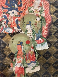 Ecole chinoise, encre et couleurs sur papier, Qing: 'Les guardiens du Bouddhisme'