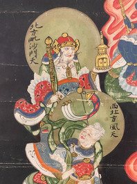 Ecole chinoise, encre et couleurs sur papier, Qing: 'Les guardiens du Bouddhisme'