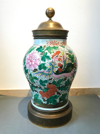 A pair of large bronze-mounted Chinese famille rose vases, 19th C.