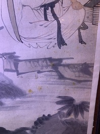 Chinese school, signed Su Liupeng (1791-1862), ink and colour on paper: 'Two scholars near a rock'