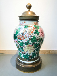A pair of large bronze-mounted Chinese famille rose vases, 19th C.