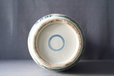 A Chinese famille rose rouleau vase, 19th C.