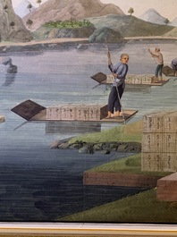 Chinese school, Canton, watercolour on paper, 19th C.: Four tea production scenes