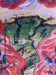 Ecole chinoise, encre et couleurs sur papier, Qing: 'Les guardiens du Bouddhisme'