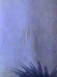 Chinese school, signed Su Liupeng (1791-1862), ink and colour on paper: 'Two scholars near a rock'