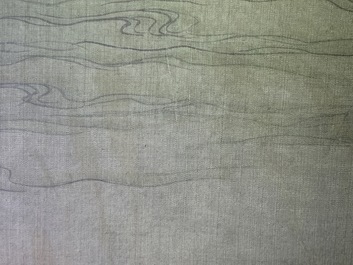 Chinese school, 18/19th C., ink and colour on silk: 'landscape with figures near a pagoda'