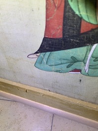 Ecole chinoise, encre et couleurs sur papier, Qing: 'Guerriers et saints en ciel'